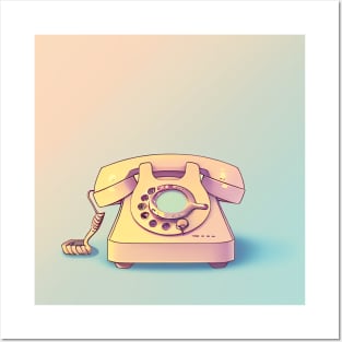 80s Style Pastel Pink Vintage Phone Drawing Posters and Art